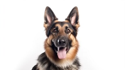 German shepherd dog portrait on white background with copy space.Generative Ai