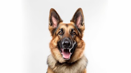 German shepherd dog portrait on white background with copy space.Generative Ai