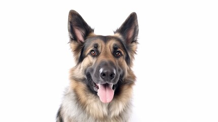 German shepherd dog portrait on white background with copy space.Generative Ai