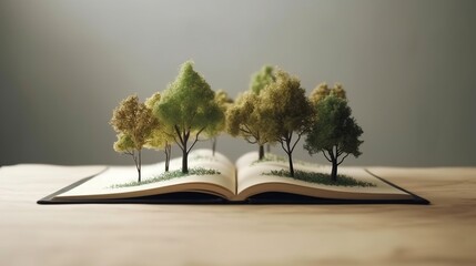open book with trees on above created with generative ai