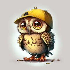 a cute owl cartoon with yellow hat