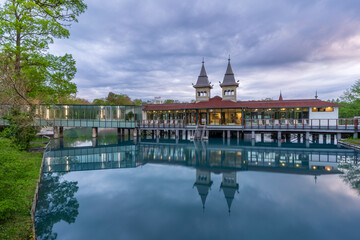 Fototapeta premium The buildings of the Hévíz Lake Spa, Hungary