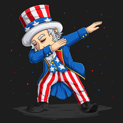 4th of July Uncle Sam character doing dabbing dance for American independence day, Veterans day and memorial day - obrazy, fototapety, plakaty