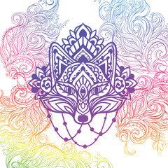Fox head Mandala. Vector illustration. Flower Ethnic drawing. Decorative Fox animal in Zen boho style. Boho, hippie for decoration