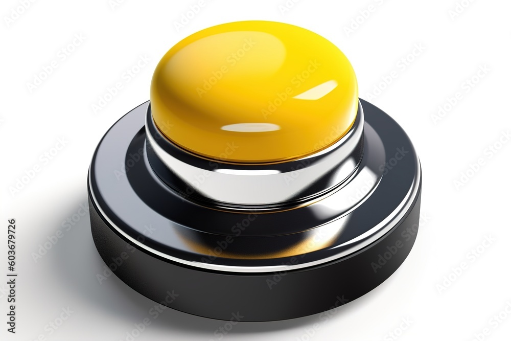 Poster yellow button isolated on white background. generated by ai