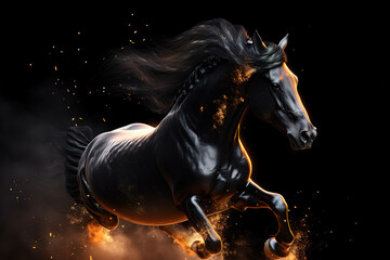 Obraz na płótnie Canvas Image of horse is running on black background. Wildlife Animals. Illustration. Generative AI.