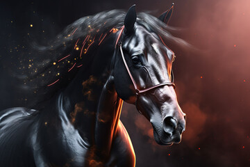 Obraz na płótnie Canvas Image of horse on black background. Wildlife Animals. Illustration. Generative AI.