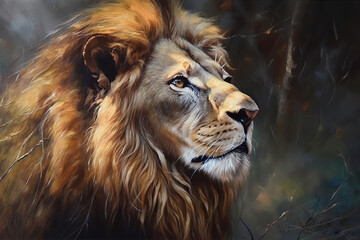 Image of a male lion. Wildlife Animals. Illustration. Generative AI.