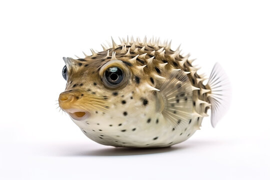 Image of puffer fish on a white background. Underwater animals. illustration. Generative AI.