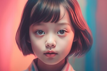 Fototapeta premium Young girl on abstract background, that reflects the girl's playful spirit. Generative AI
