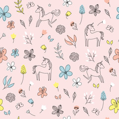 Magical fantasy unicorn pattern. Editable and repeating vector illustration file. Childish print design. Can use for fashion, wallpaper, web, print, etc. © RooLeeLu