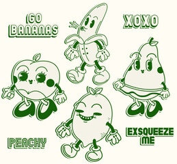 Ftuits groovy illustration stickers retro style
