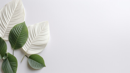 Minimalistic white background with leafs
