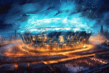 Stadium arena celebrating Manchester city winnning champions league illustration generative ai