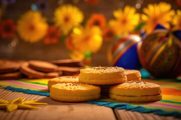 Corn or cornmeal biscuits on a table decorated for the traditional Festa Junina. Saint John's festival. Generative AI