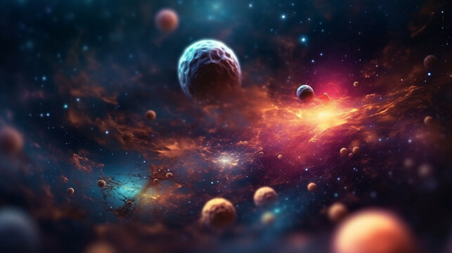 Soft focus image of outer space, stars and galaxies with shallow depth of field creating a soft atmosphere. © abdlkerim