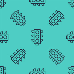 Black line Traffic light icon isolated seamless pattern on green background. Vector
