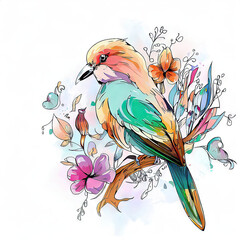 Artistic Watercolor Illustration of a Colorful Feathered Friend, Generative AI