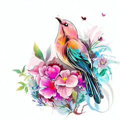 Tranquil Watercolor Bird in Vector Format with a Burst of Colors, Generative AI