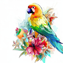 Exquisite Watercolor Illustration of a Brightly Colored Bird, Generative AI