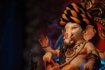 Lord Ganesha Idol Black background, Ganesh pooja