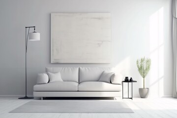 interior background lamp couch luxury trendy wall comfortable contemporary stylish design sofa space. Generative AI.