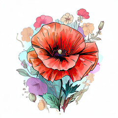 Delicate Watercolor Flower Arrangement with Detailed Petals, Generative AI