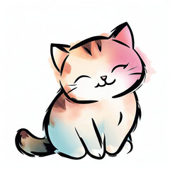 Vibrant Watercolor Illustration of a Cute Cat amidst a Burst of Colorful Flowers, Generative AI