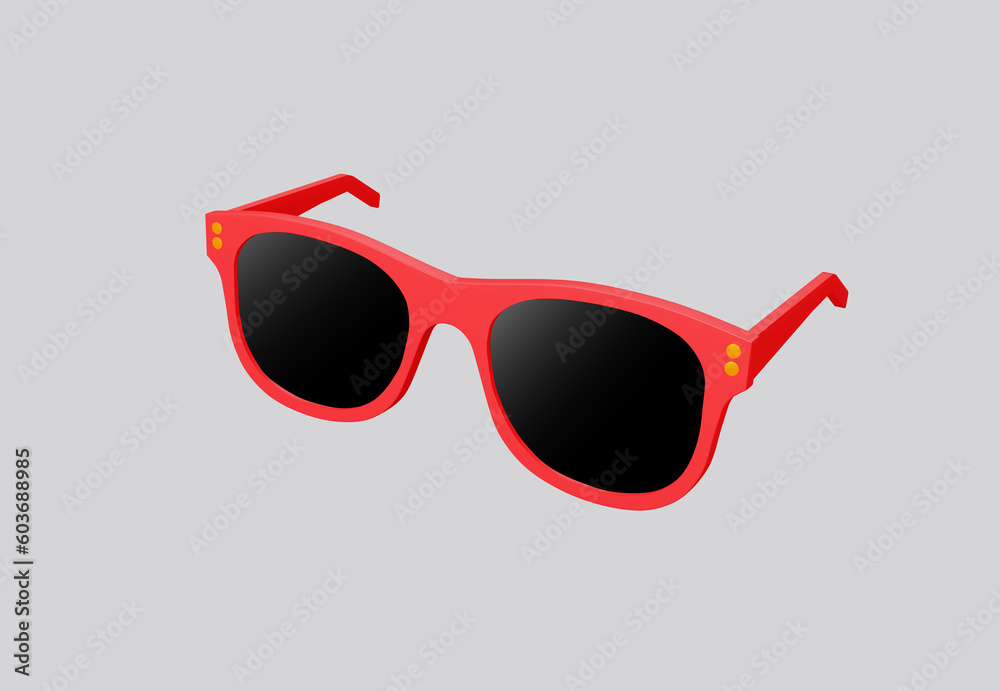 Wall mural 3d illustration red fashion sunglasses and black lens optic isolated on transparent background