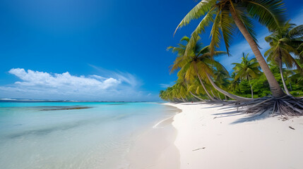 Obraz na płótnie Canvas Tropical beach with palm trees. AI generated