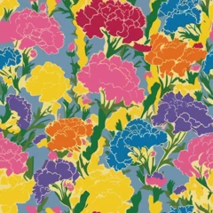 Behang Seamless Colorful Carnation Pattern.  Seamless pattern of Carnations in colorful style. Add color to your digital project with our pattern! © MDQDigital
