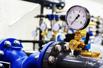 Pressure sensor on an industrial pipeline. Stopping the water supply in a city or apartment...