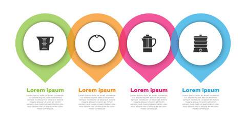 Set Measuring cup, Cutting board, Teapot and Slow cooker. Business infographic template. Vector