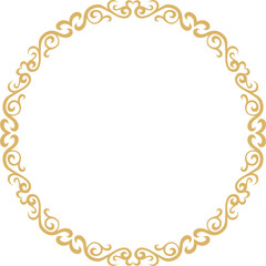 Vector gold Kazakh national round pattern, frame. Ethnic ornament of the nomadic peoples of Asia, the Great Steppe, Kazakhs, Kirghiz, Kalmyks, Mongols, Buryats, Turkmens