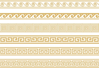 Set of vector seamless greek classic ornament. Pattern for a border and a frame. Ancient Greece and the Roman Empire. Endless golden meander..