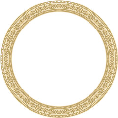 Vector golden round Kazakh national ornament. Ethnic pattern of the peoples of the Great Steppe, Mongols, Kyrgyz, Kalmyks, .Buryats. circle, frame border.