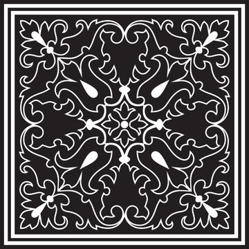 Vector square monochrome black ornament of ancient Rome. Roman classical European pattern, tile..