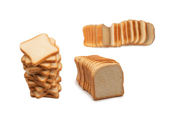 Delicious bread slices isolated on a white background, top view.