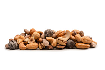 A group of almonds, pistachios, walnuts, macadamia, cashews.