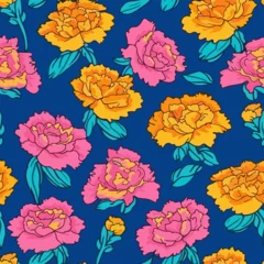 Tuinposter Seamless Colorful Carnation Pattern.  Seamless pattern of Carnations in colorful style. Add color to your digital project with our pattern! © MDQDigital