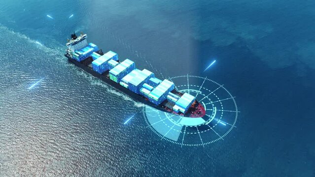 AI technology. Global Logistics international delivery concept, World map logistic and supply chain network distribution container Ship running for export import to customs cean concept technology