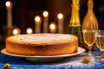 Obraz premium Corn or cornmeal cake, traditional homemade June feast in Brazil, rustic background. Generative AI