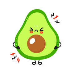 Cute angry Avocado character. Vector hand drawn cartoon kawaii character illustration icon. Isolated on white background. Sad cute Avocado character concept