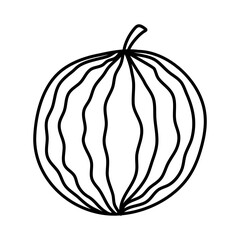 Watermelon. Food icon. Black and white doodle cartoon, vector illustration.