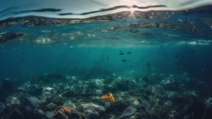 Obraz premium underwater image of a coral reef with plastic garbage