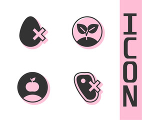 Set No meat, egg, Apple and Sprout icon. Vector