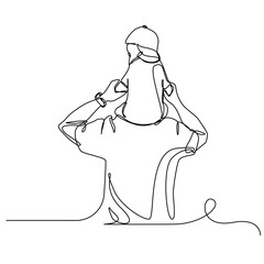 a father holding his son in one line