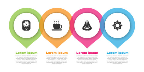 Set Sauna thermometer, Cup of tea, hat and Flower. Business infographic template. Vector