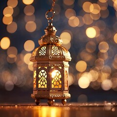 Fototapeta premium The magic of a moonlit night with a golden lantern