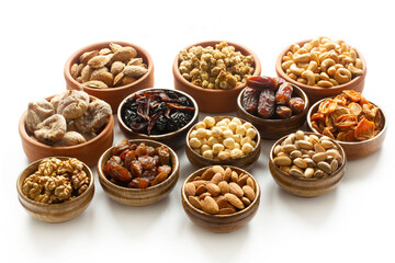 Dried fruits and mixed nuts. Healthy foods.